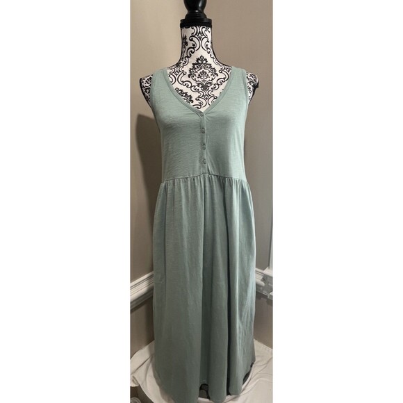 Pact Maxi Dress Womens S Slub Knit Organic Sage Green Henley Tank Dress Comfy - Picture 1 of 13